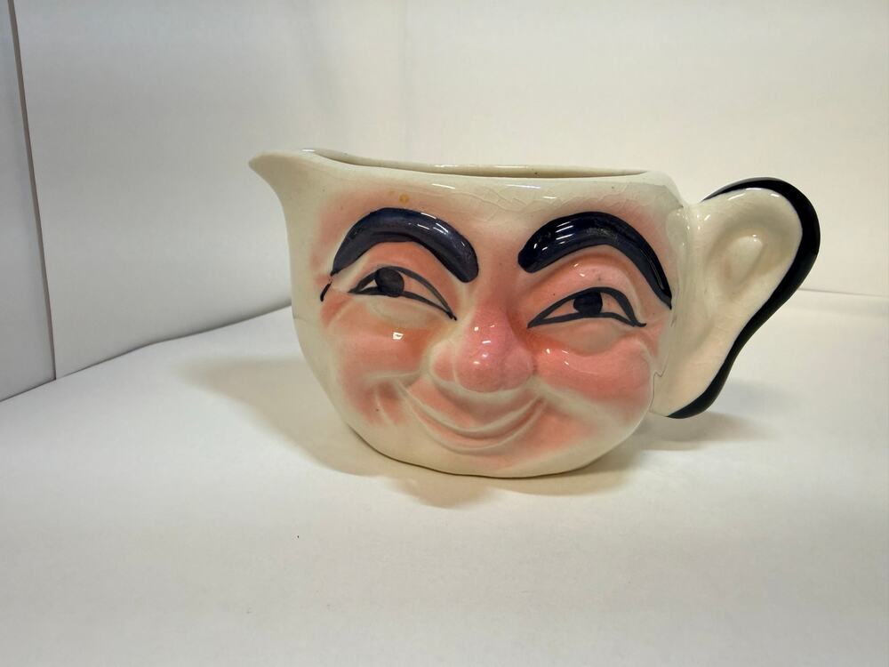 Vintage Japan Double Face Creamer Pitcher Happy Sad Man Ceramic Toby Style